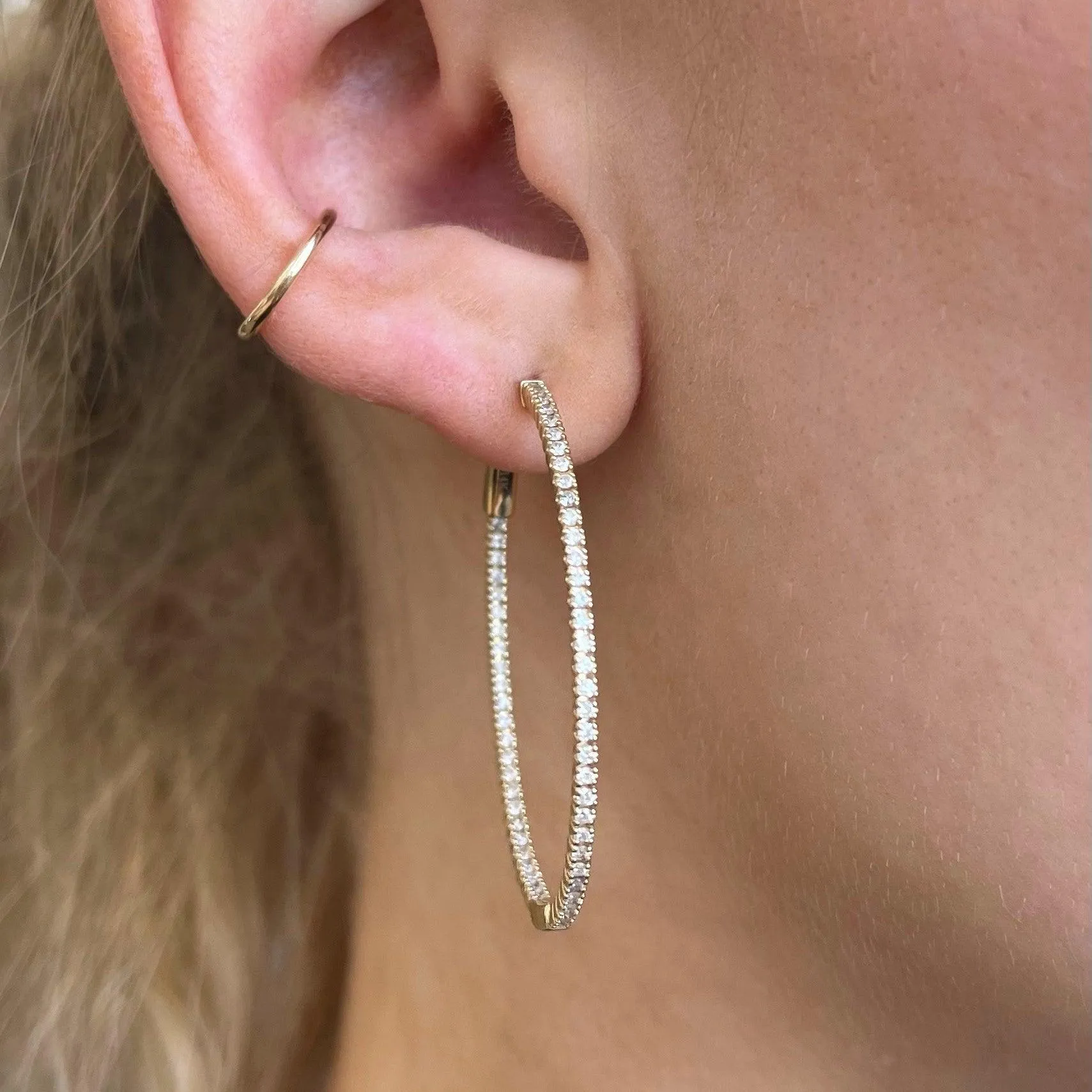 Diamond Oval Hoop Earrings