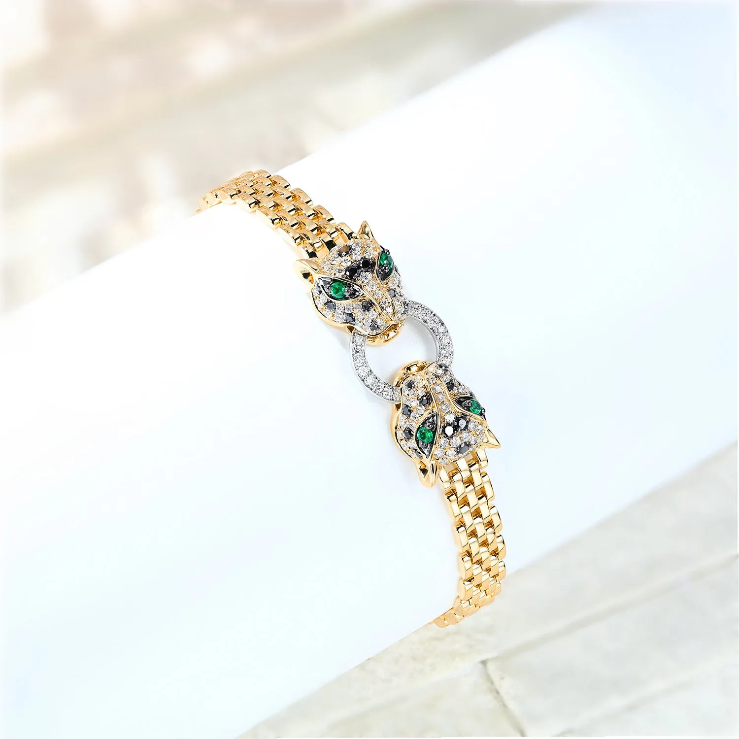 Diamond Panther Solid Gold Chain Bracelet