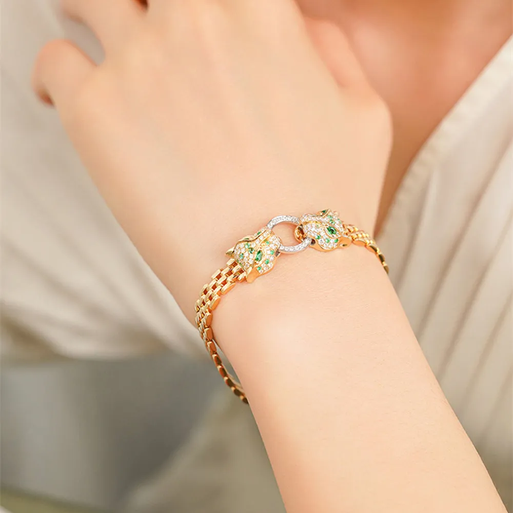 Diamond Panther Solid Gold Chain Bracelet