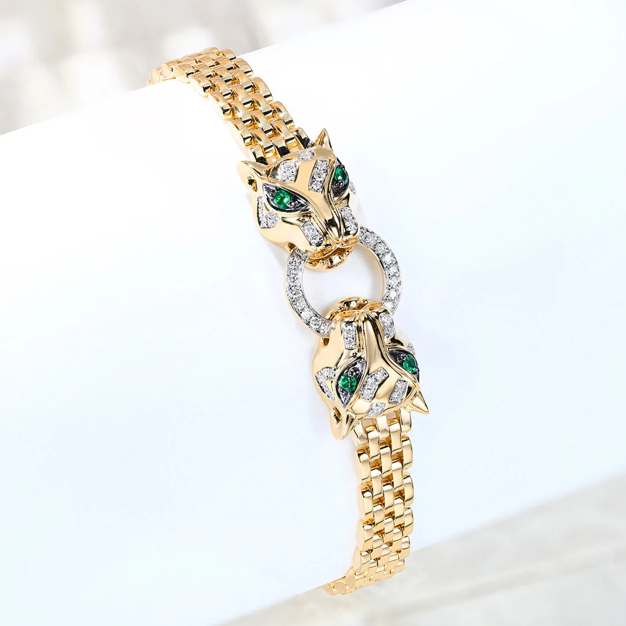 Diamond Panther Solid Gold Chain Bracelet