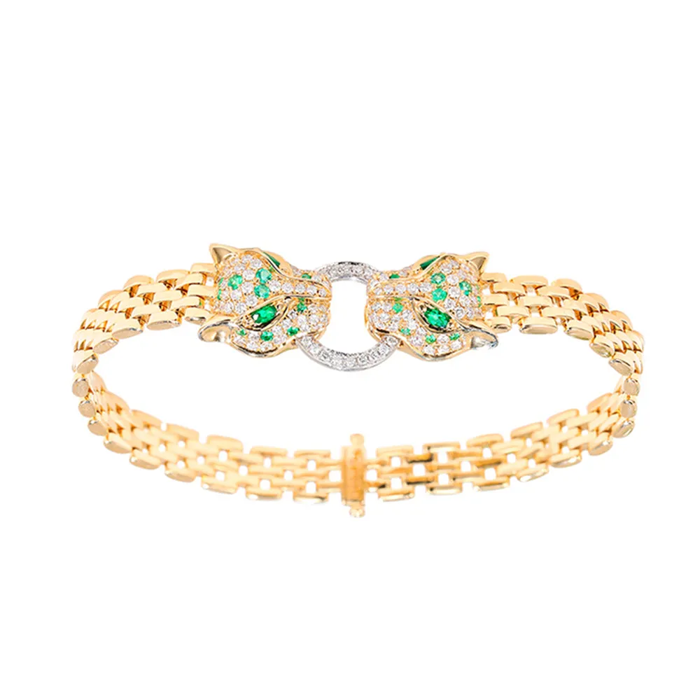 Diamond Panther Solid Gold Chain Bracelet