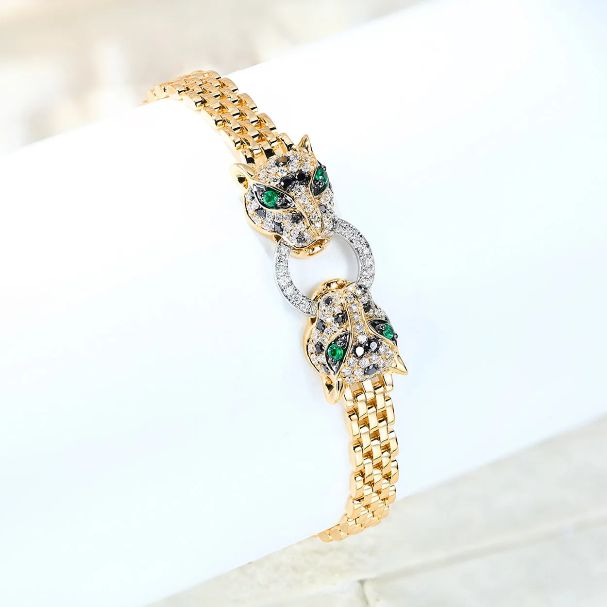Diamond Panther Solid Gold Chain Bracelet