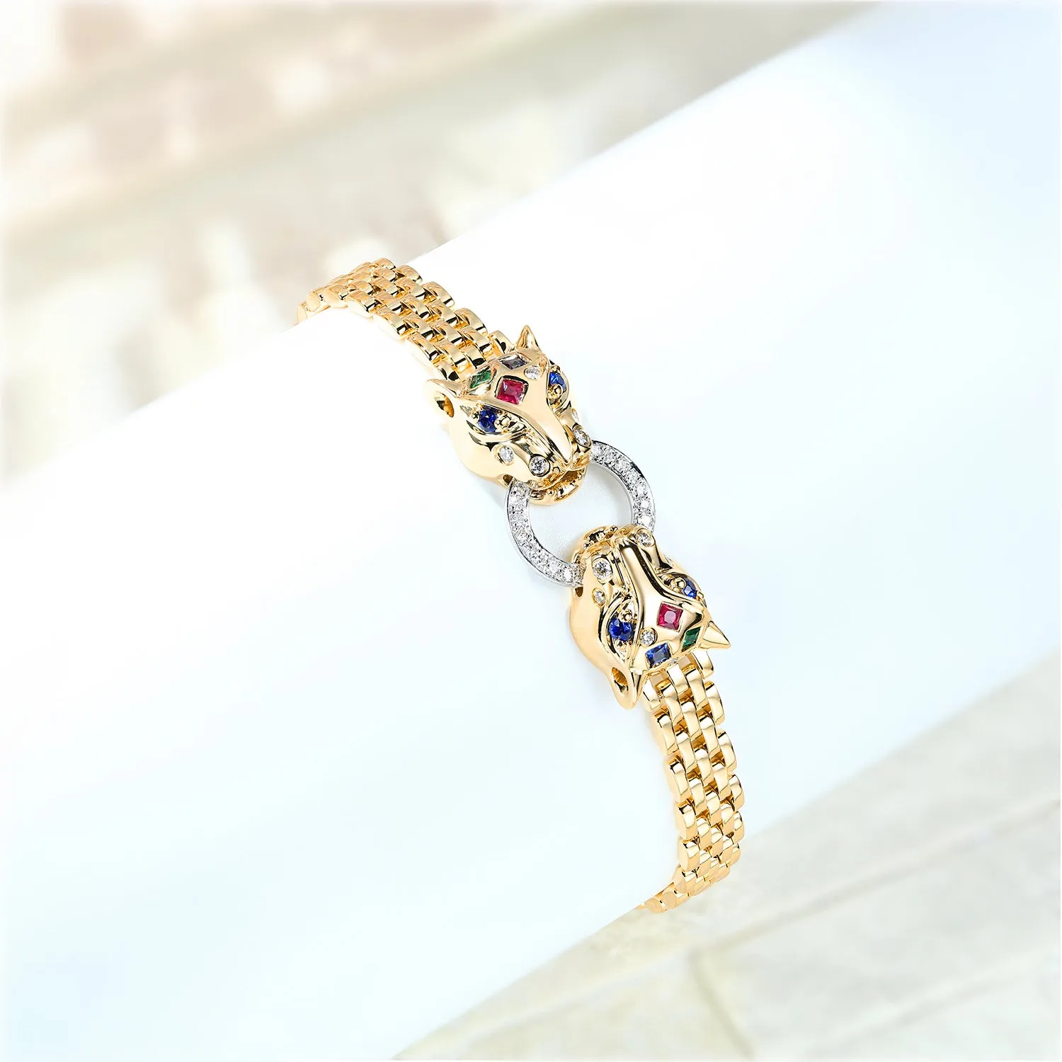 Diamond Panther Solid Gold Chain Bracelet