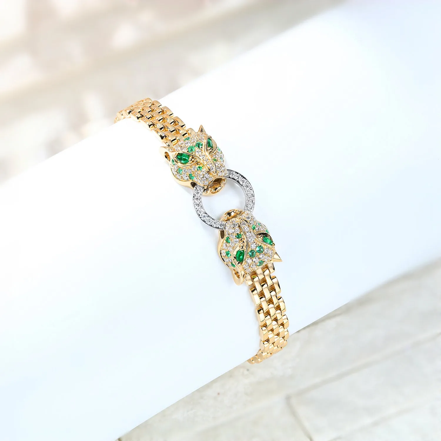 Diamond Panther Solid Gold Chain Bracelet