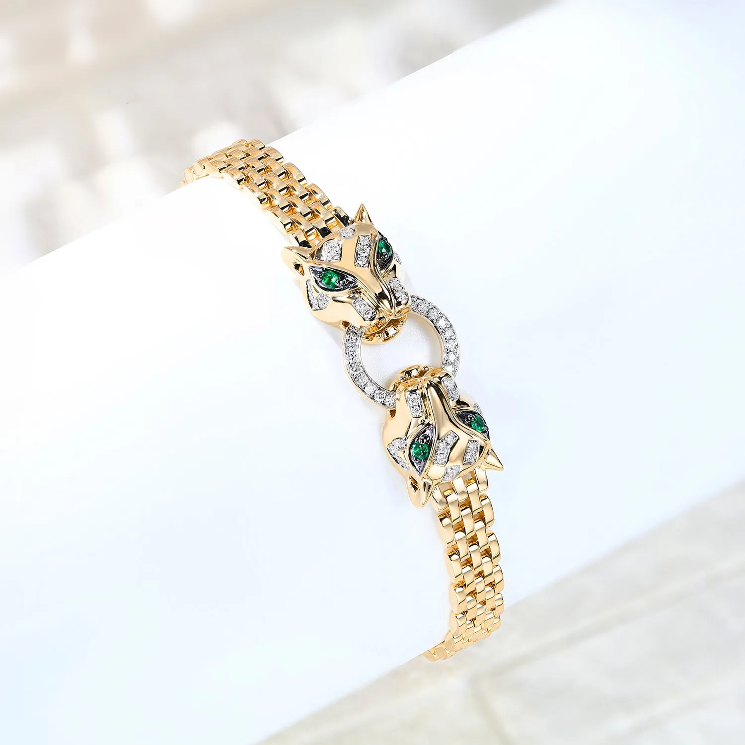 Diamond Panther Solid Gold Chain Bracelet