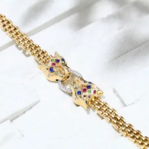 Diamond Panther Solid Gold Chain Bracelet