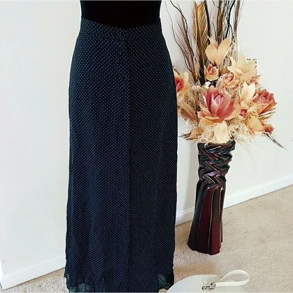 DKNY button down black polka dot skirt