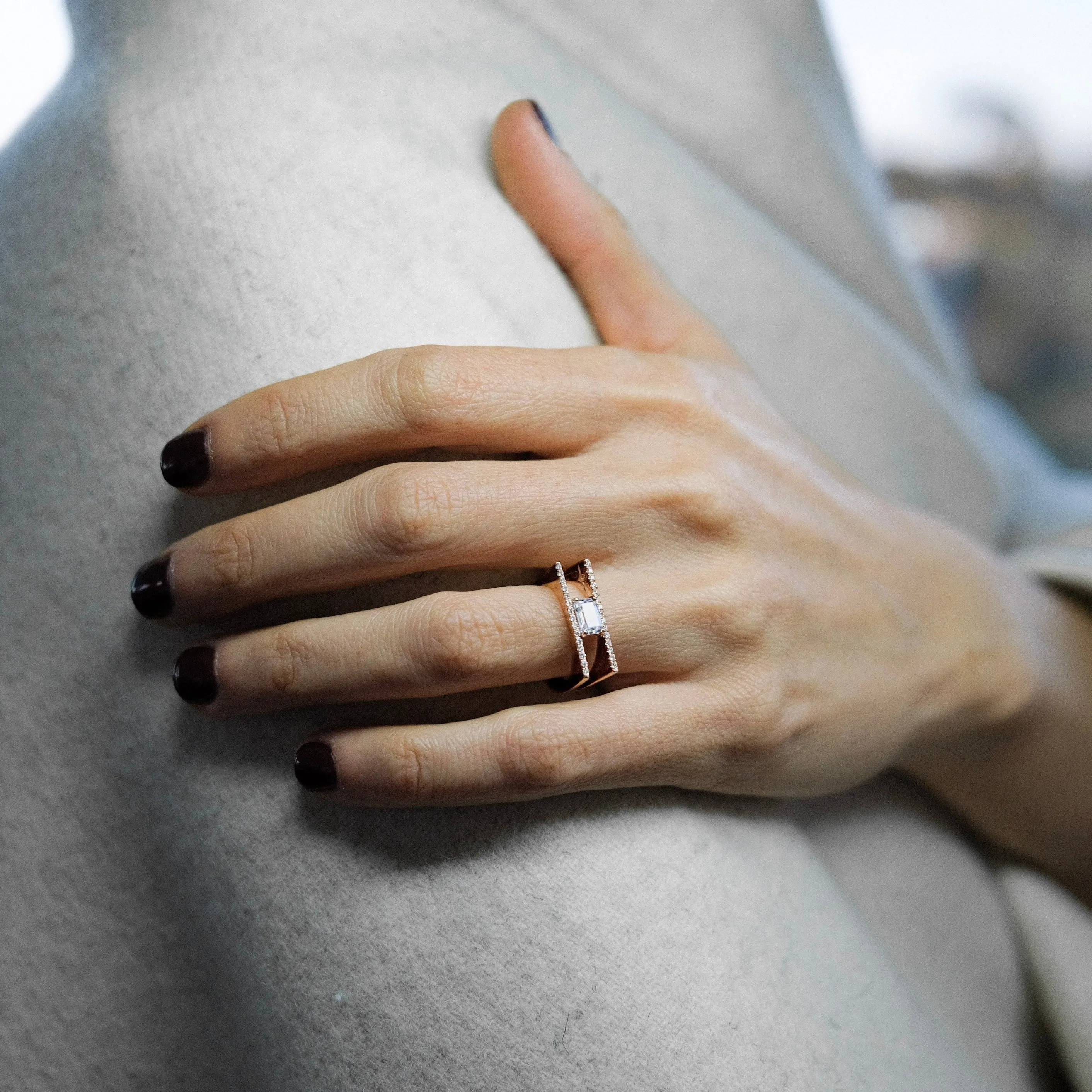 Dual Axis Ring with Emerald Cut Diamond