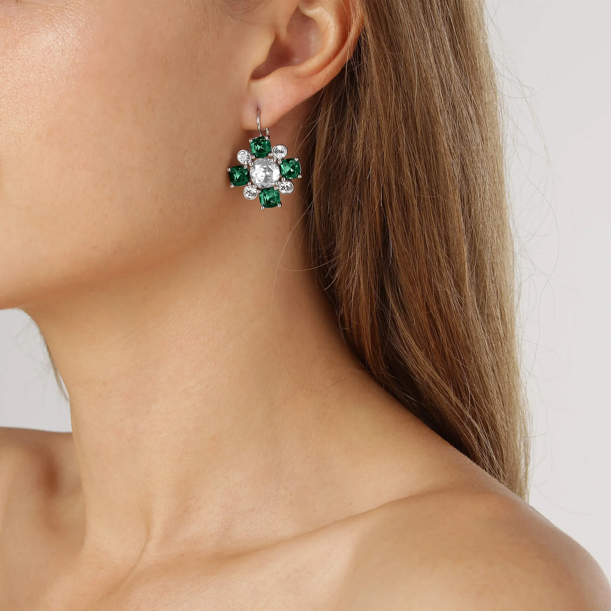 Dyrberg Kern Batti Silver French Hook Earrings - Emerald Green