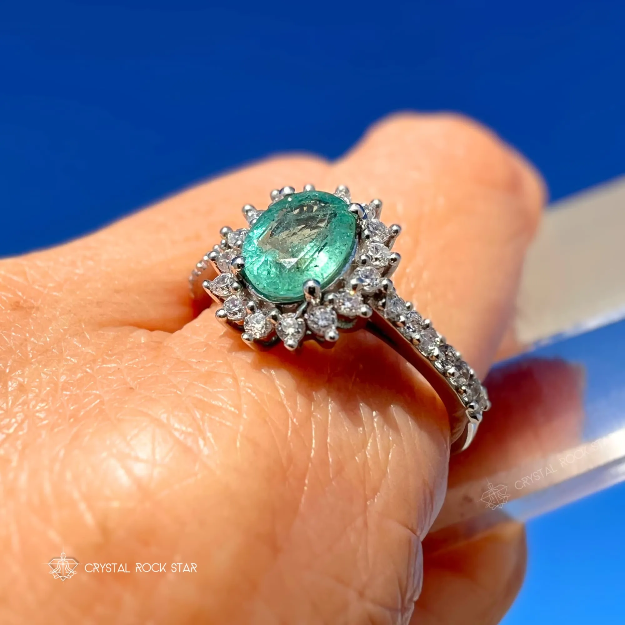 Emerald & Black Tourmaline Halo Sterling Silver Ring