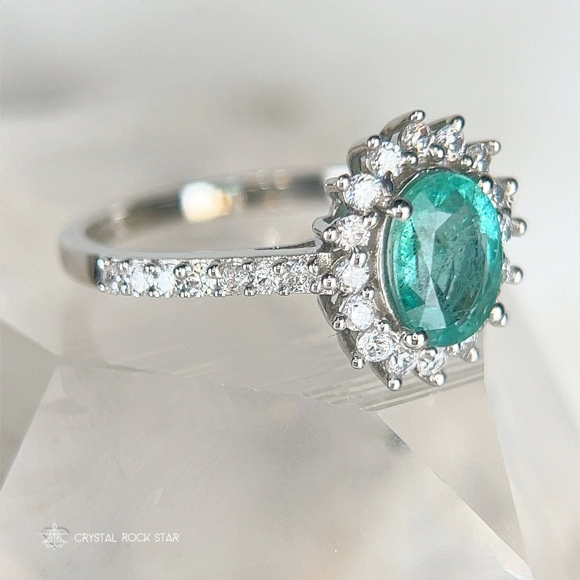 Emerald & Black Tourmaline Halo Sterling Silver Ring