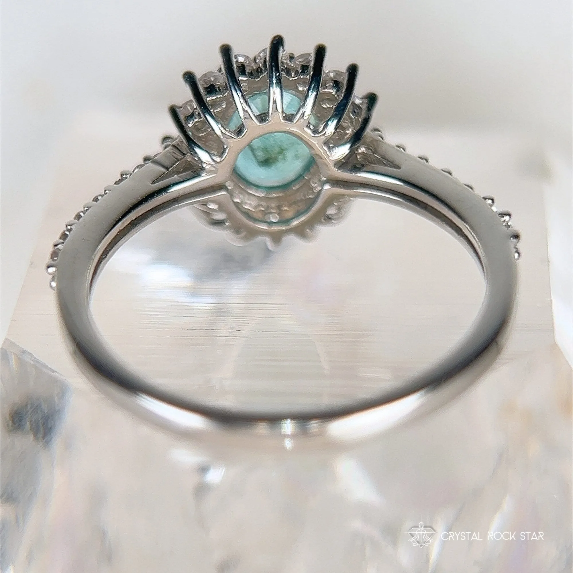 Emerald & Black Tourmaline Halo Sterling Silver Ring