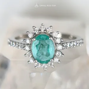 Emerald & Black Tourmaline Halo Sterling Silver Ring