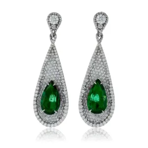 Emerald & Diamond Dangle Style Earrings
