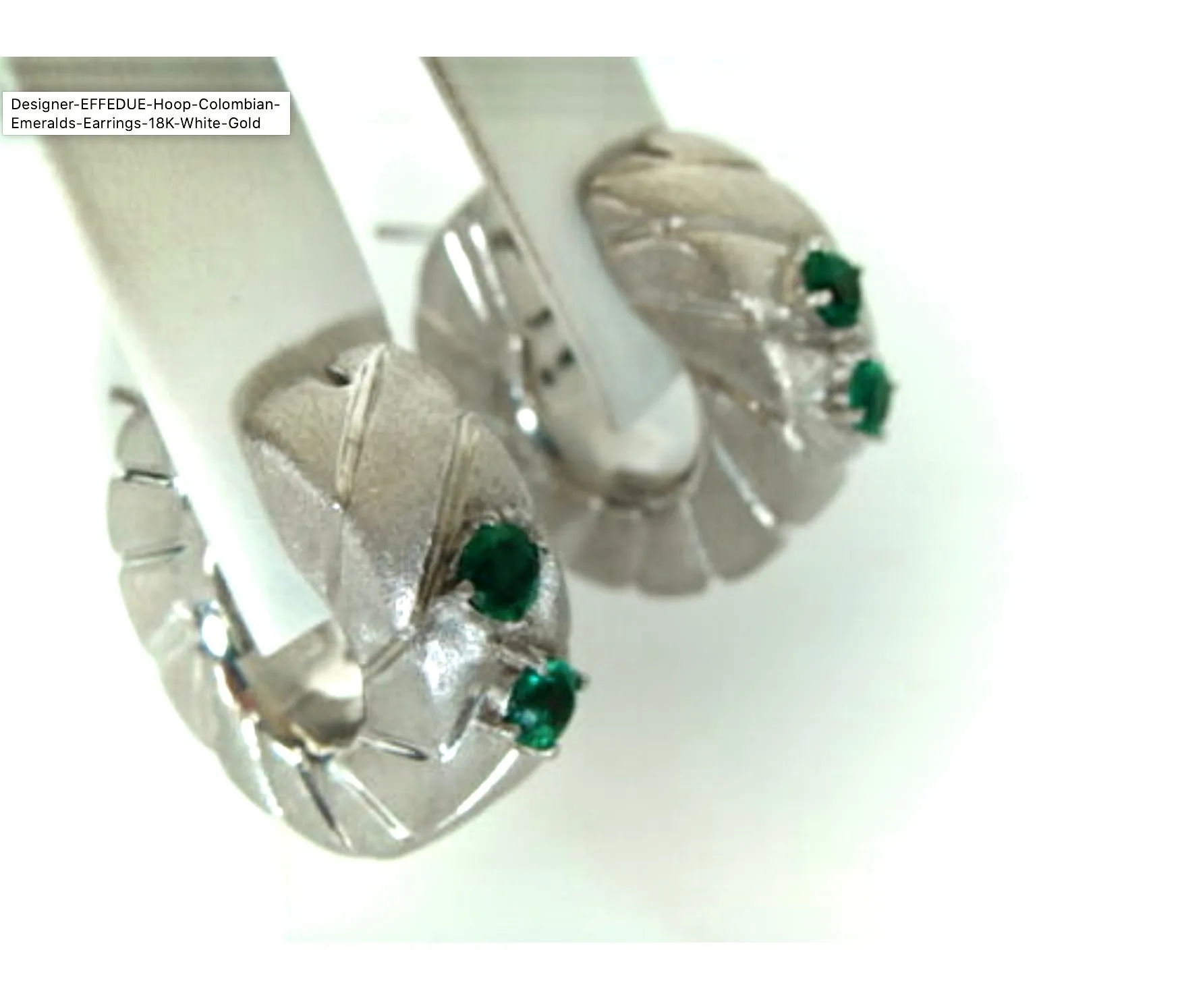 Emerald and 18 Karat White Gold Hoop Earrings