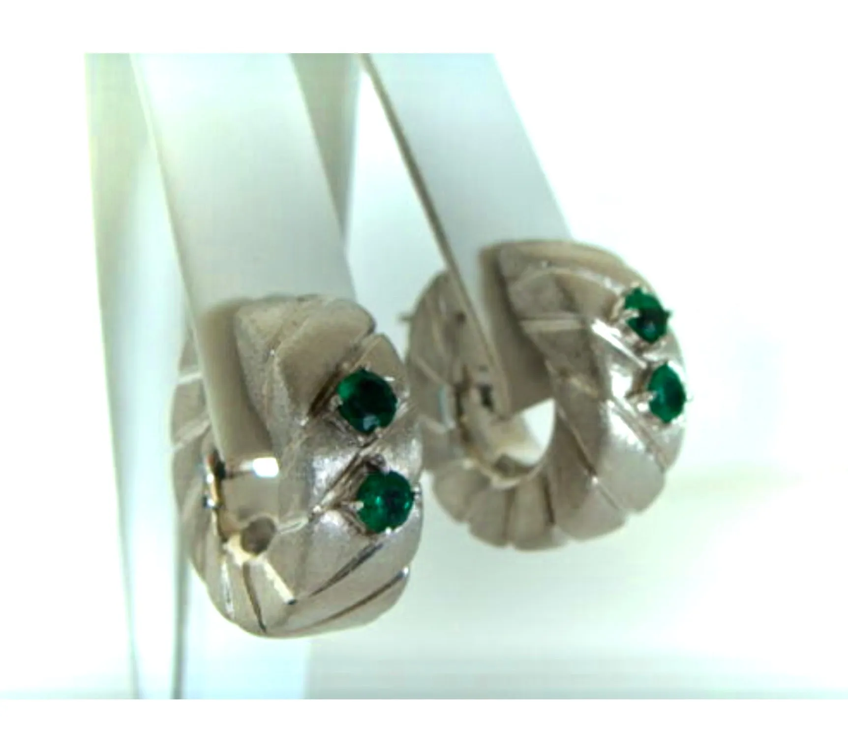Emerald and 18 Karat White Gold Hoop Earrings