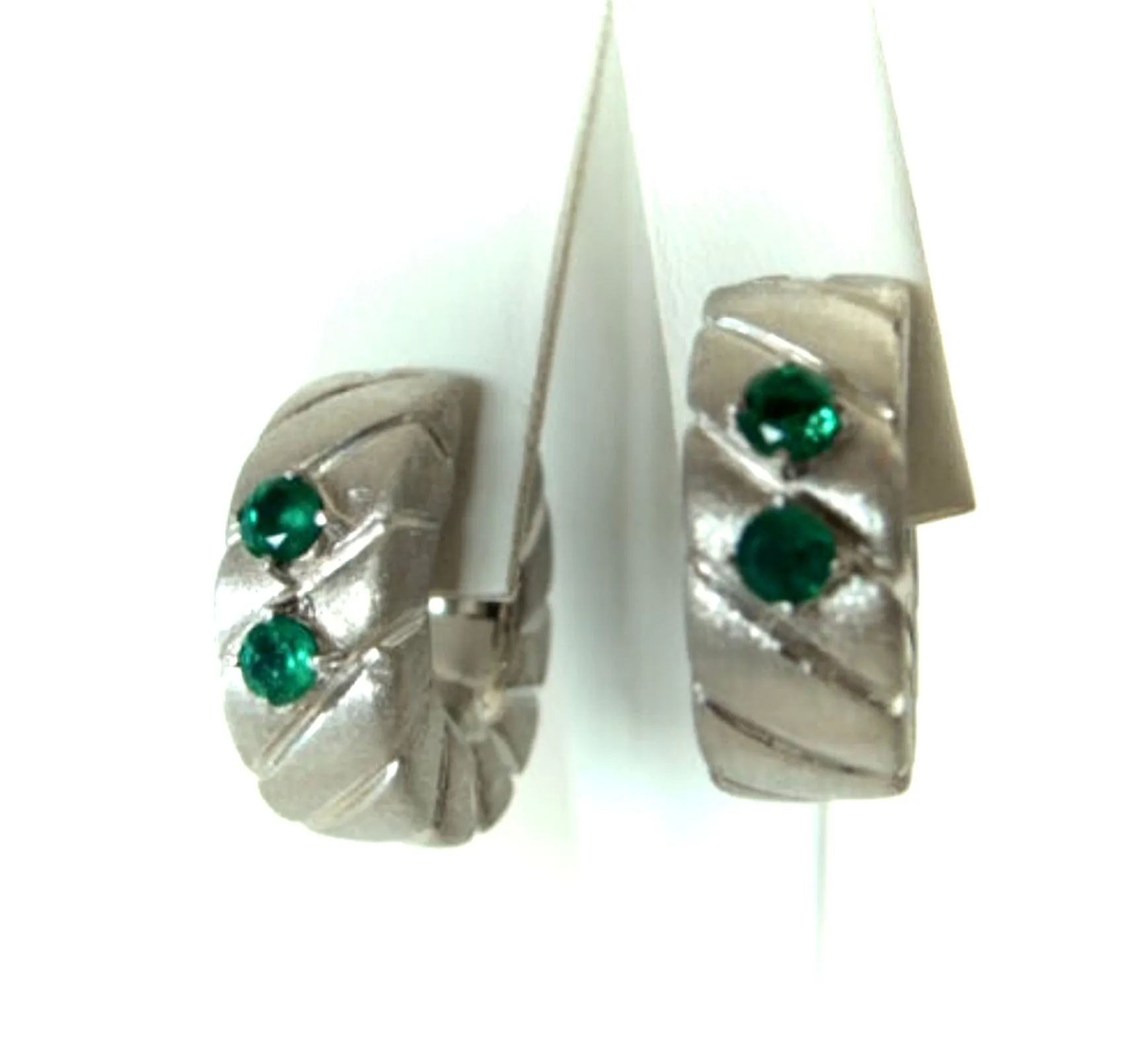 Emerald and 18 Karat White Gold Hoop Earrings