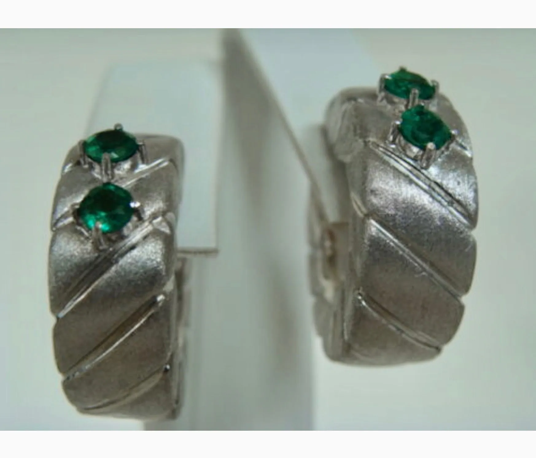 Emerald and 18 Karat White Gold Hoop Earrings