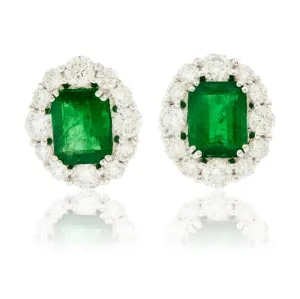 Emerald and Diamond Halo Stud Earrings