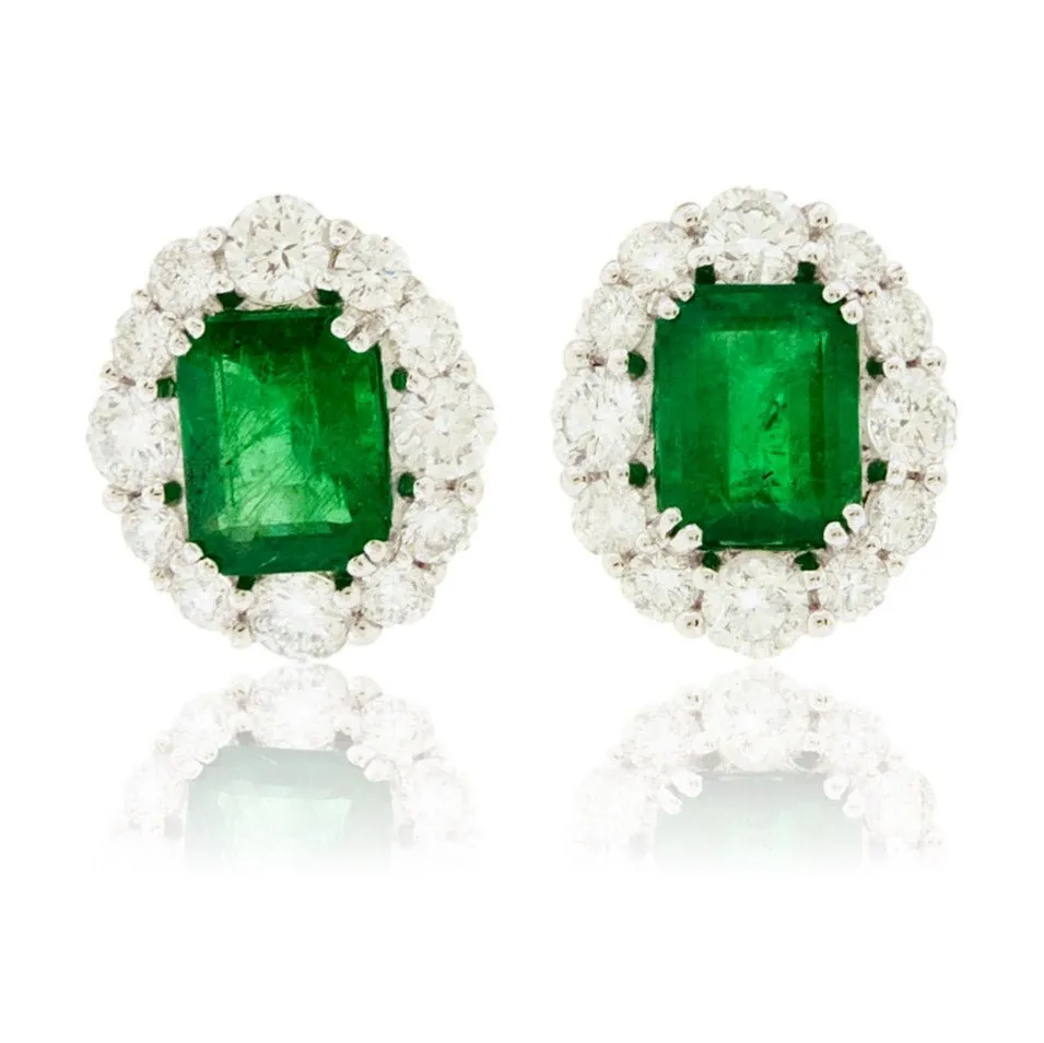 Emerald and Diamond Halo Stud Earrings