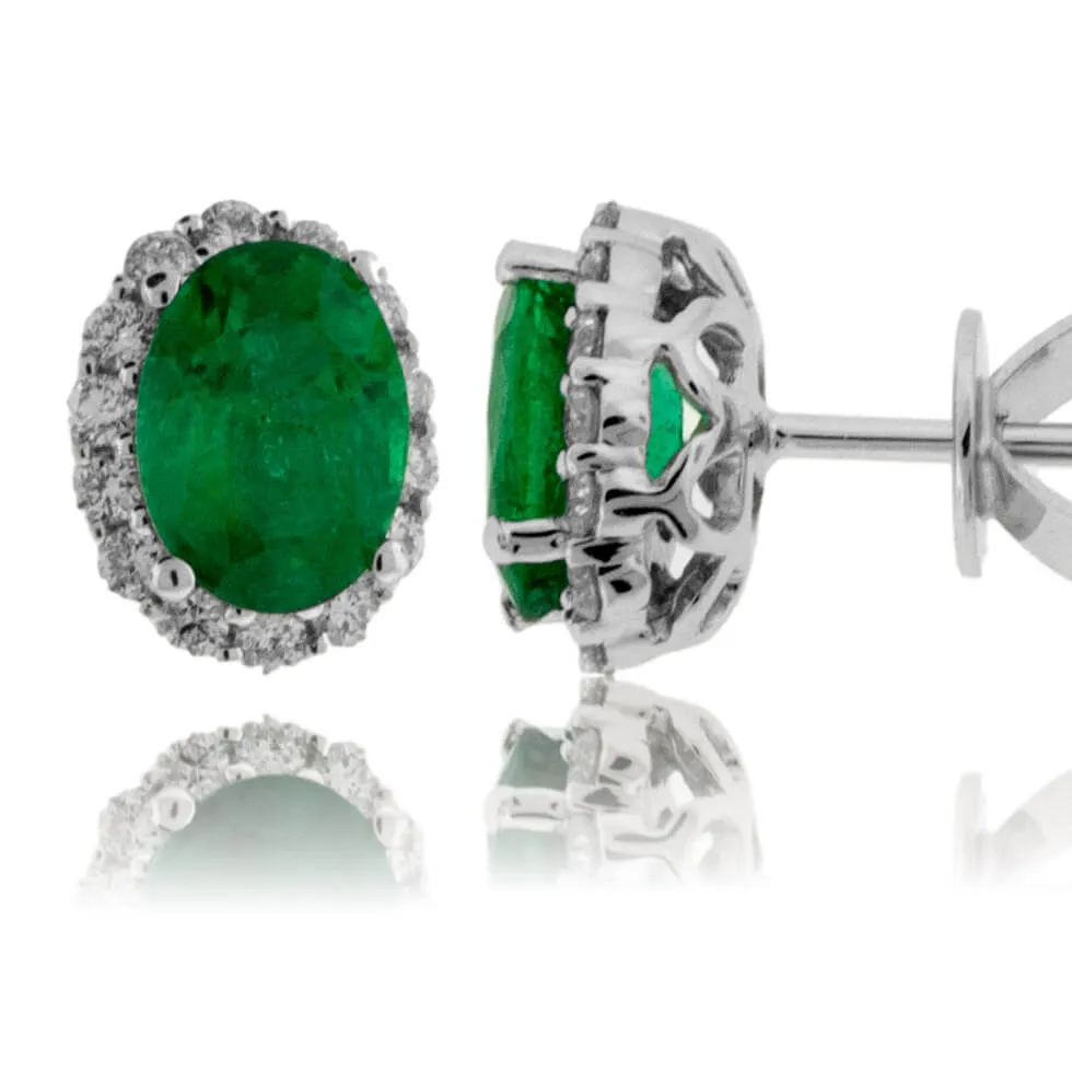 Emerald and Diamond Halo Stud Earrings
