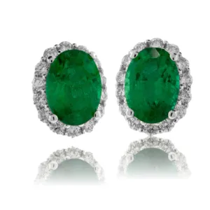 Emerald and Diamond Halo Stud Earrings