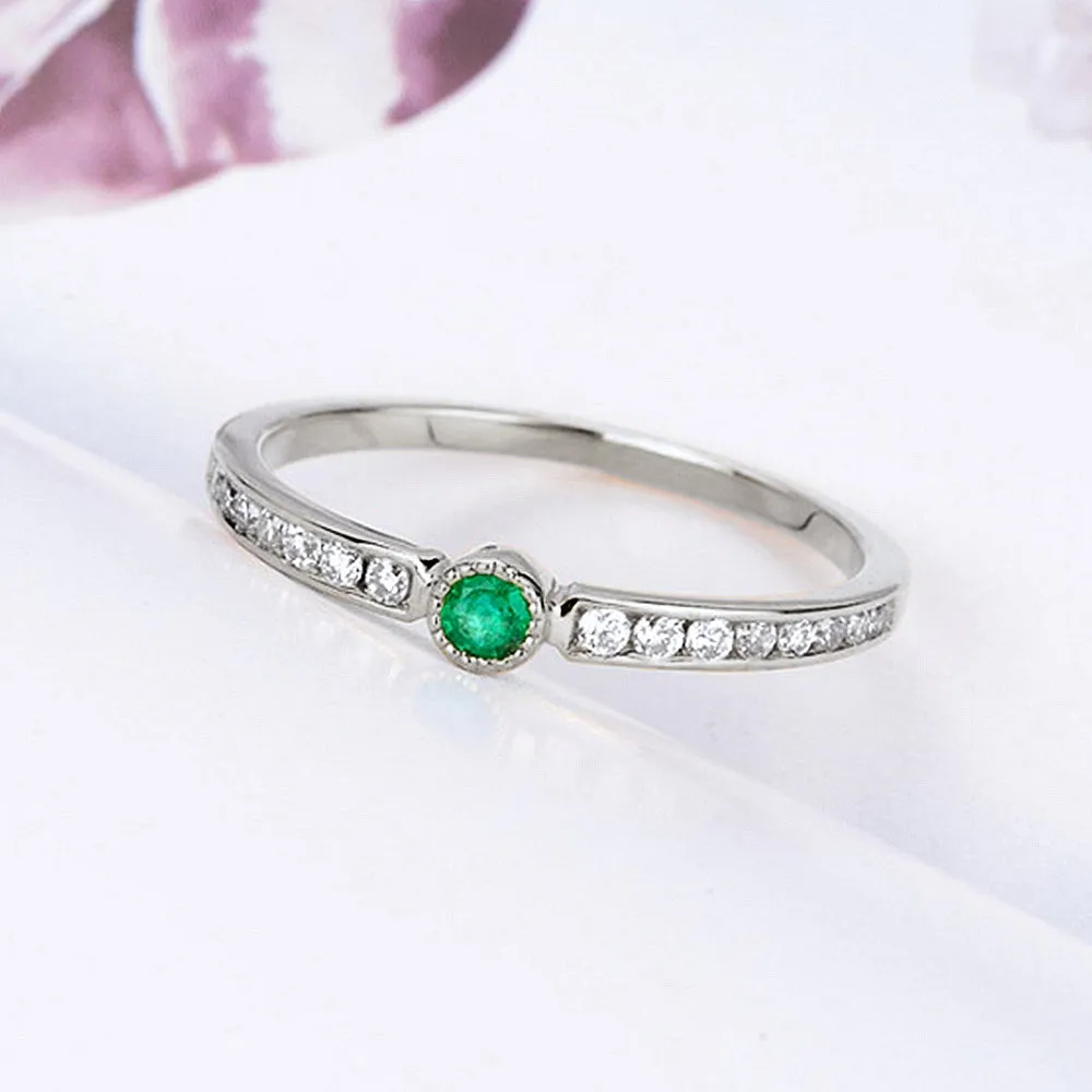 Emerald and Diamond Pave Wedding Ring