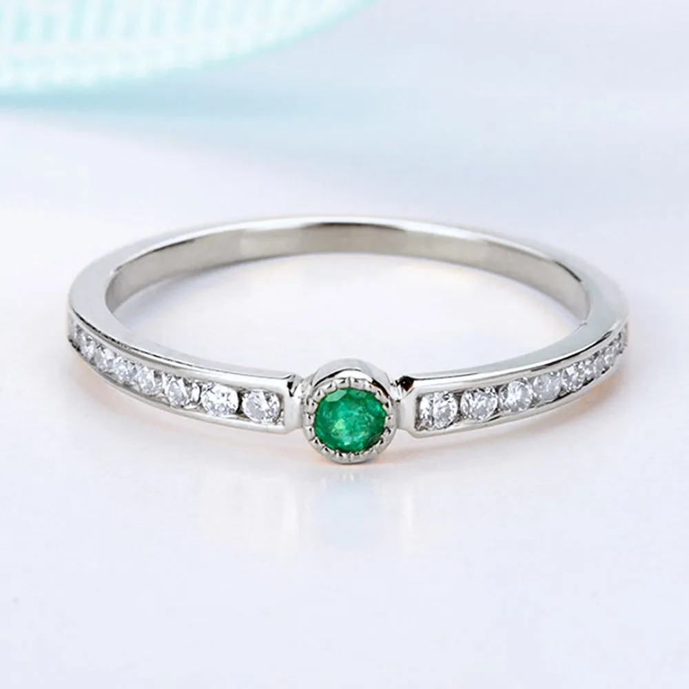Emerald and Diamond Pave Wedding Ring