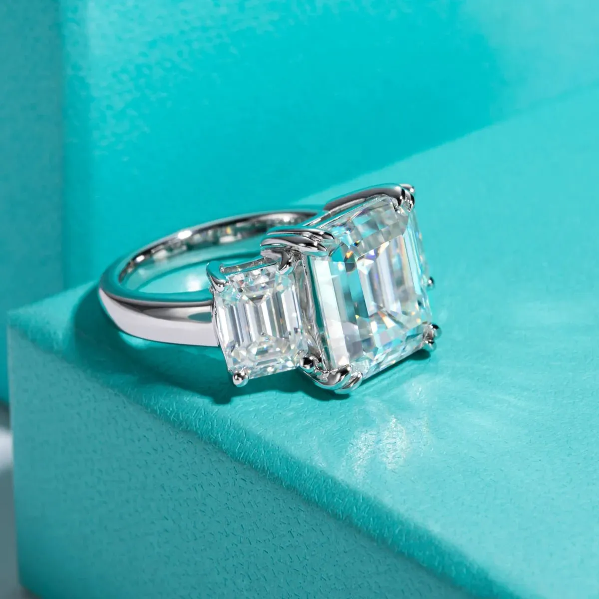 Emerald Cut Diamond 3 Stone Engagement Ring