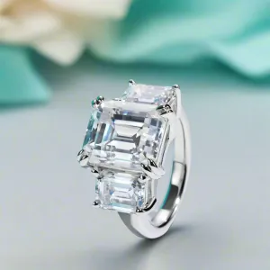 Emerald Cut Diamond 3 Stone Engagement Ring
