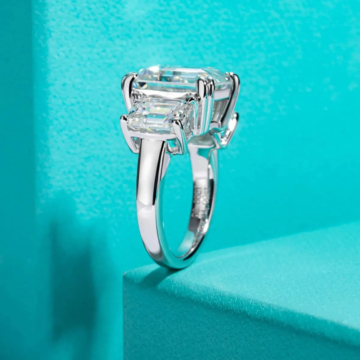 Emerald Cut Diamond 3 Stone Engagement Ring