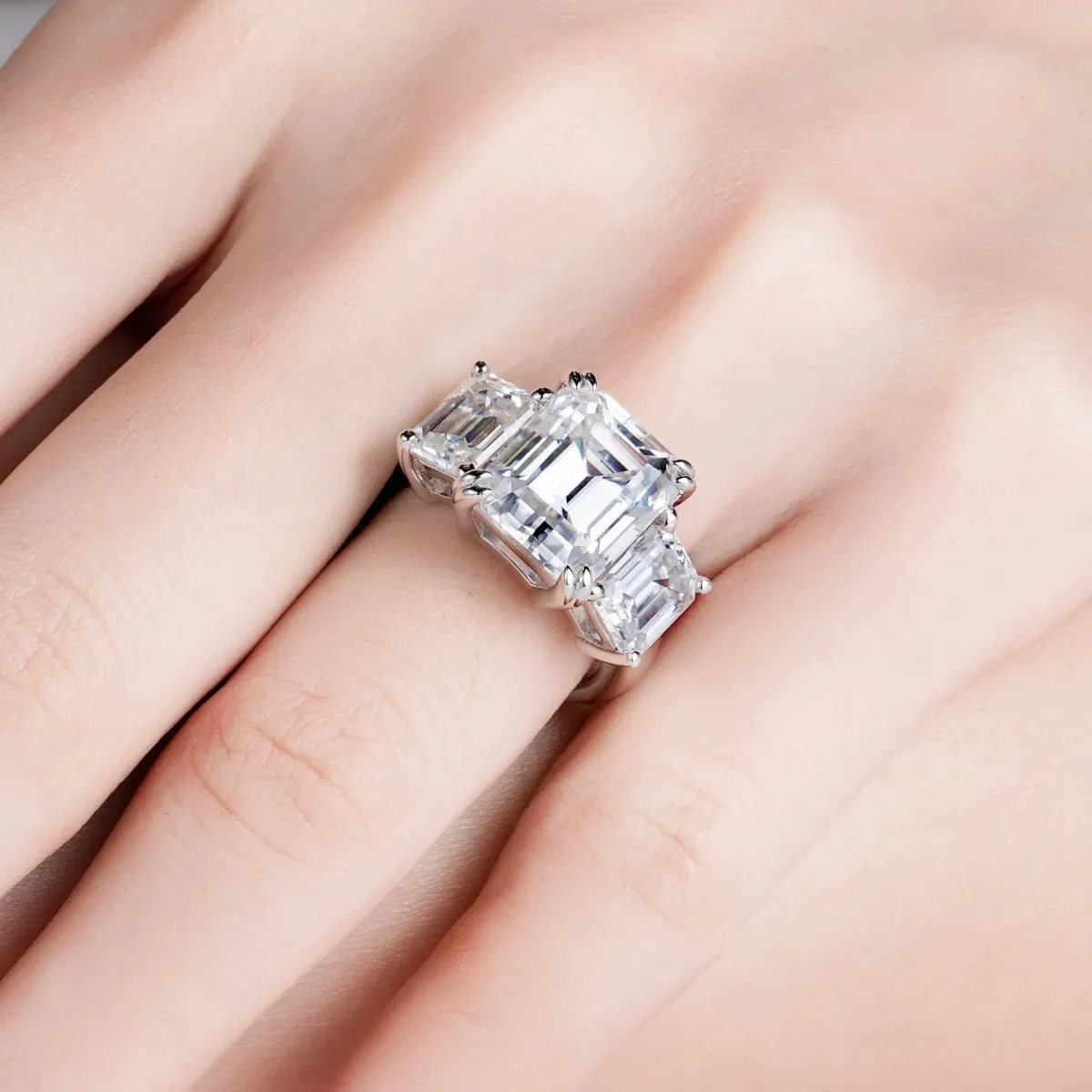 Emerald Cut Diamond 3 Stone Engagement Ring