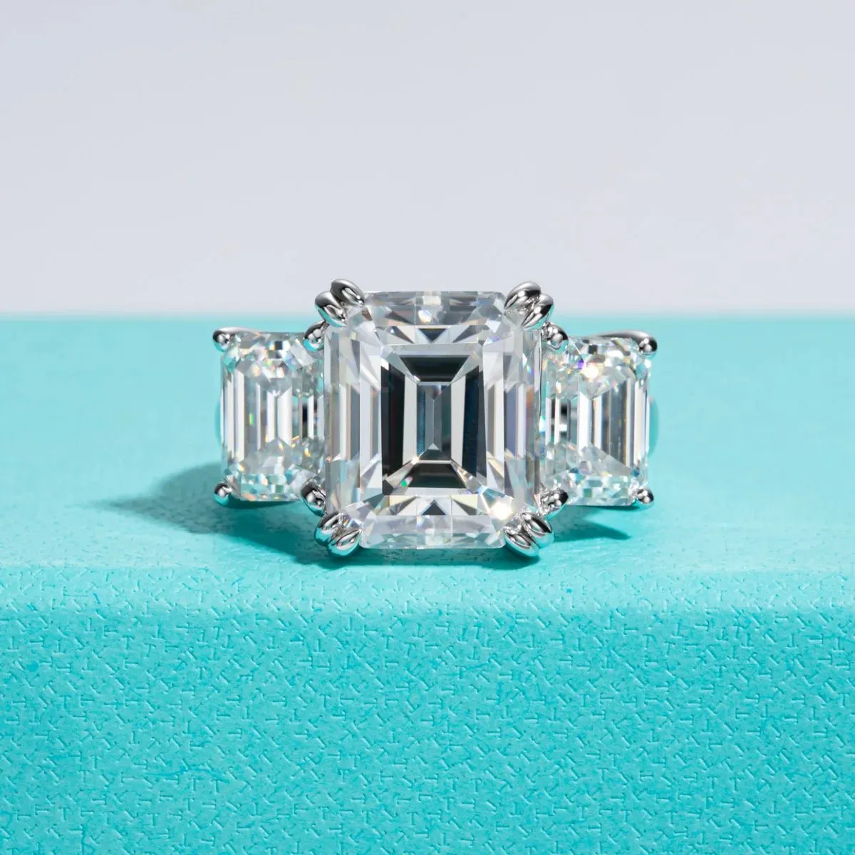 Emerald Cut Diamond 3 Stone Engagement Ring