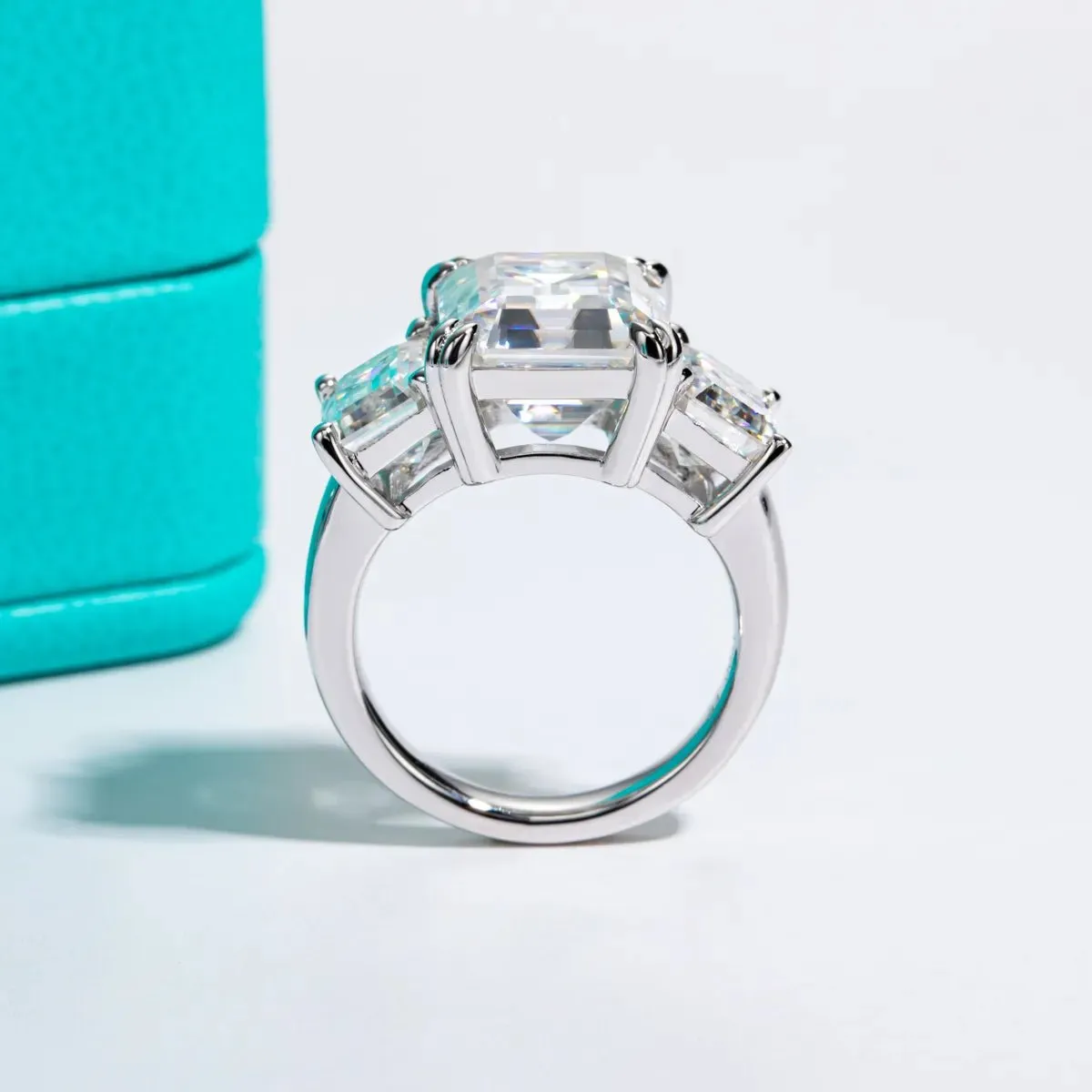 Emerald Cut Diamond 3 Stone Engagement Ring