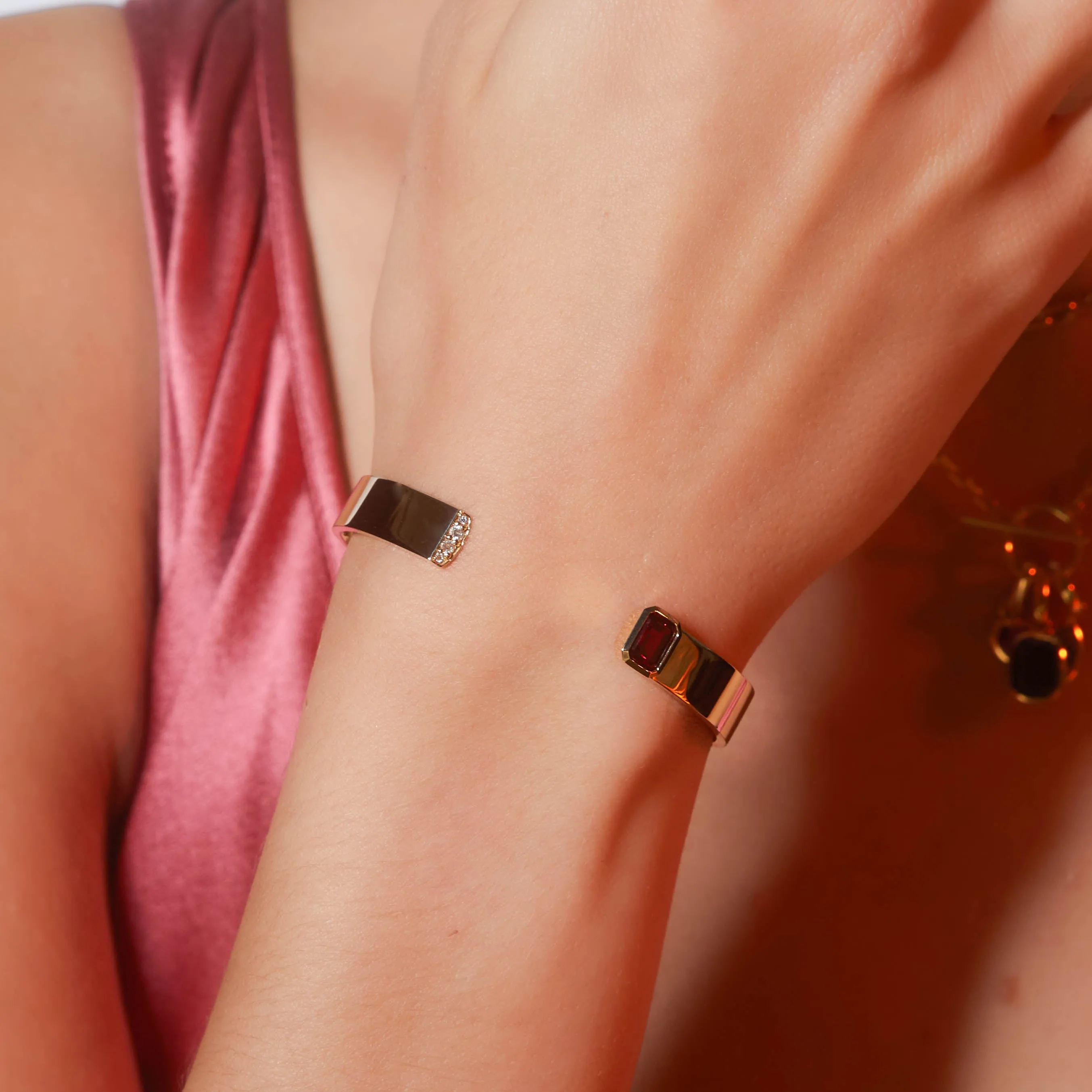 Emerald-Cut Diamond Cuff with Pavé