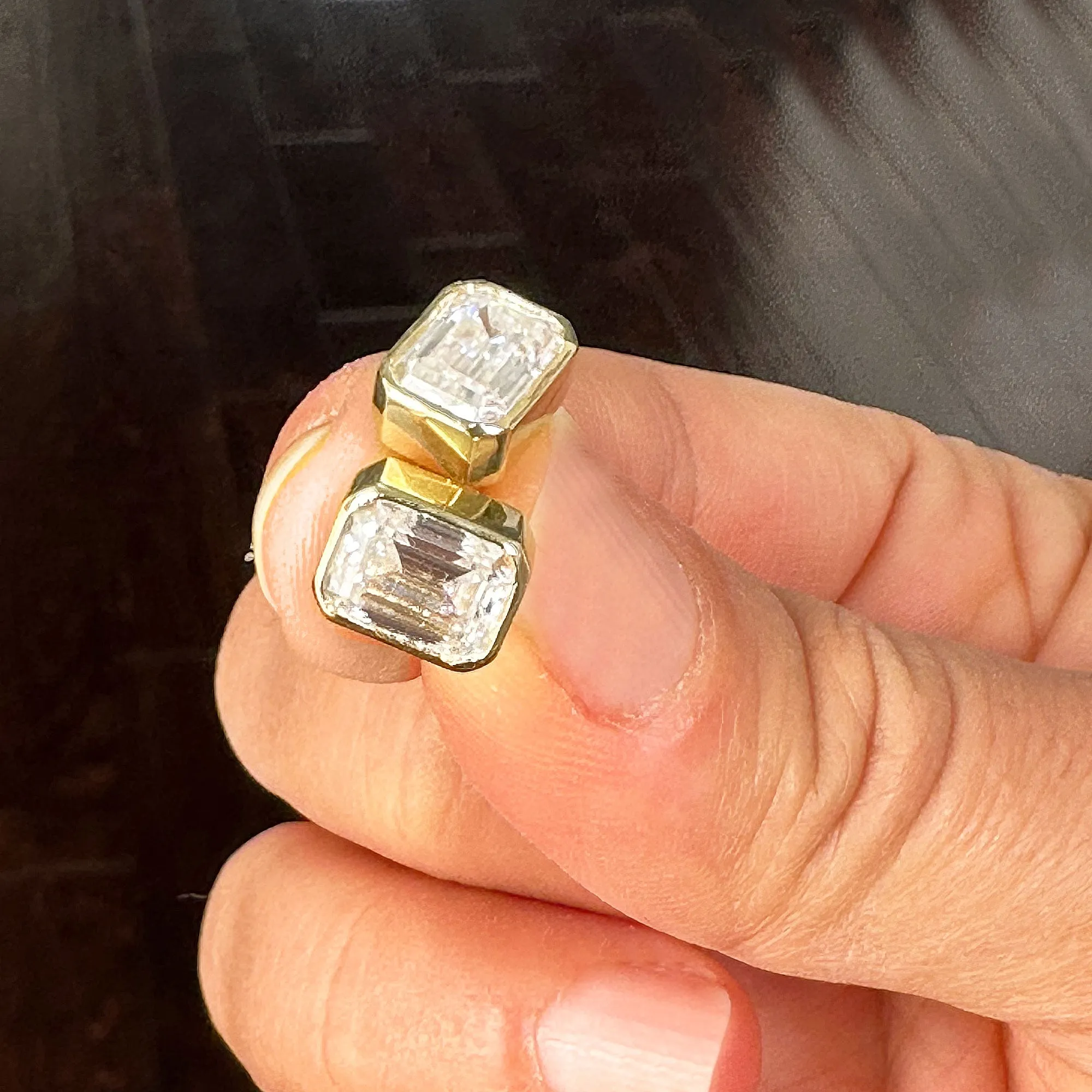 Emerald Cut Diamond Earrings IGI Certified Bezel set Style 14k Solid Yellow Solid Gold 4.00ct Screw Back Set Style Stud Lever Back Earrings