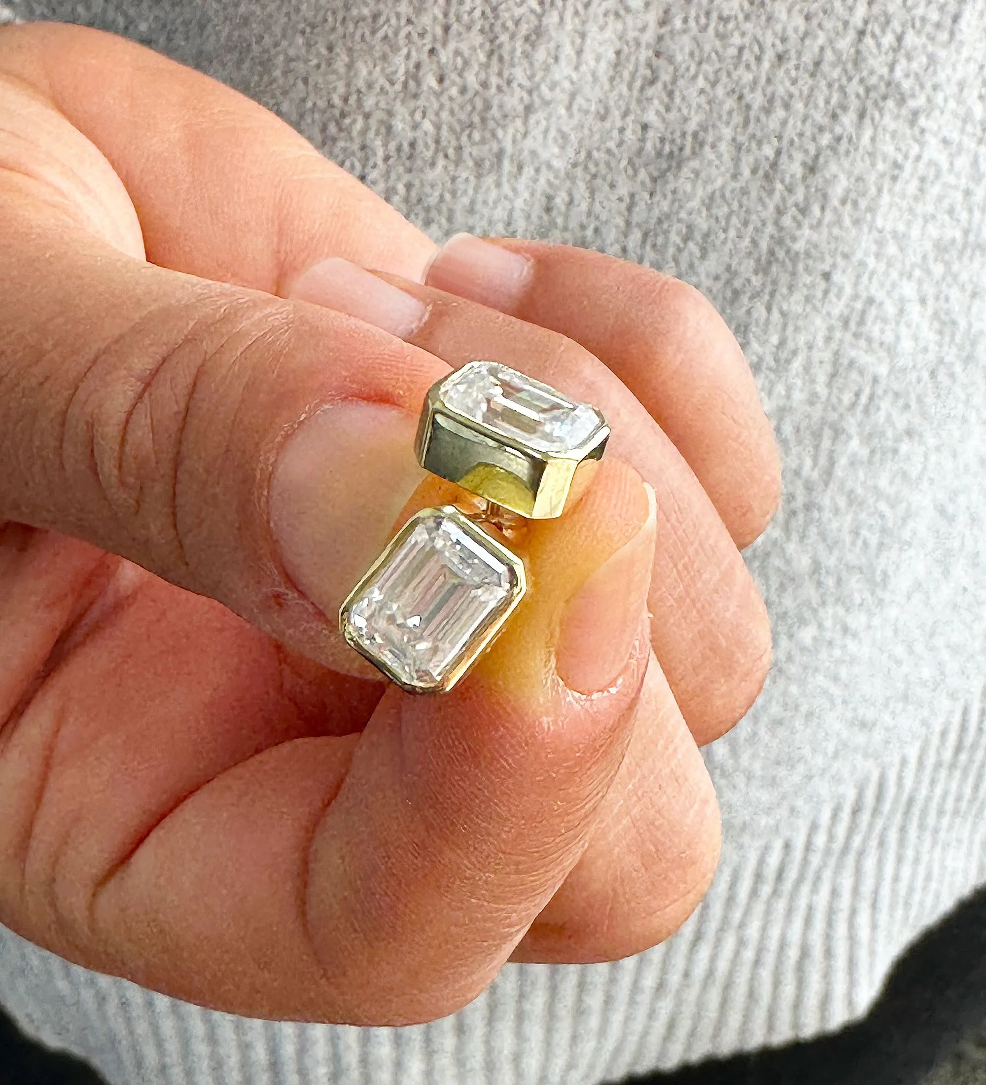 Emerald Cut Diamond Earrings IGI Certified Bezel set Style 14k Solid Yellow Solid Gold 4.00ct Screw Back Set Style Stud Lever Back Earrings