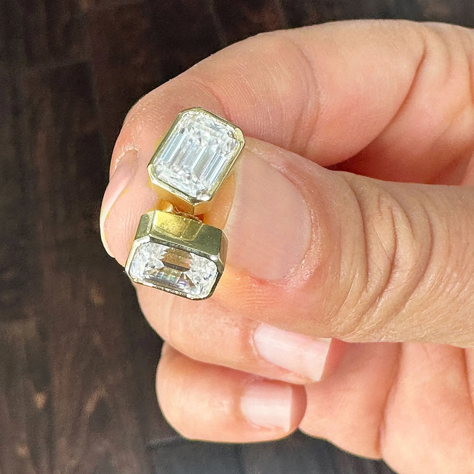 Emerald Cut Diamond Earrings IGI Certified Bezel set Style 14k Solid Yellow Solid Gold 4.00ct Screw Back Set Style Stud Lever Back Earrings
