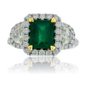 Emerald-Cut Emerald & Diamond Halo Ring