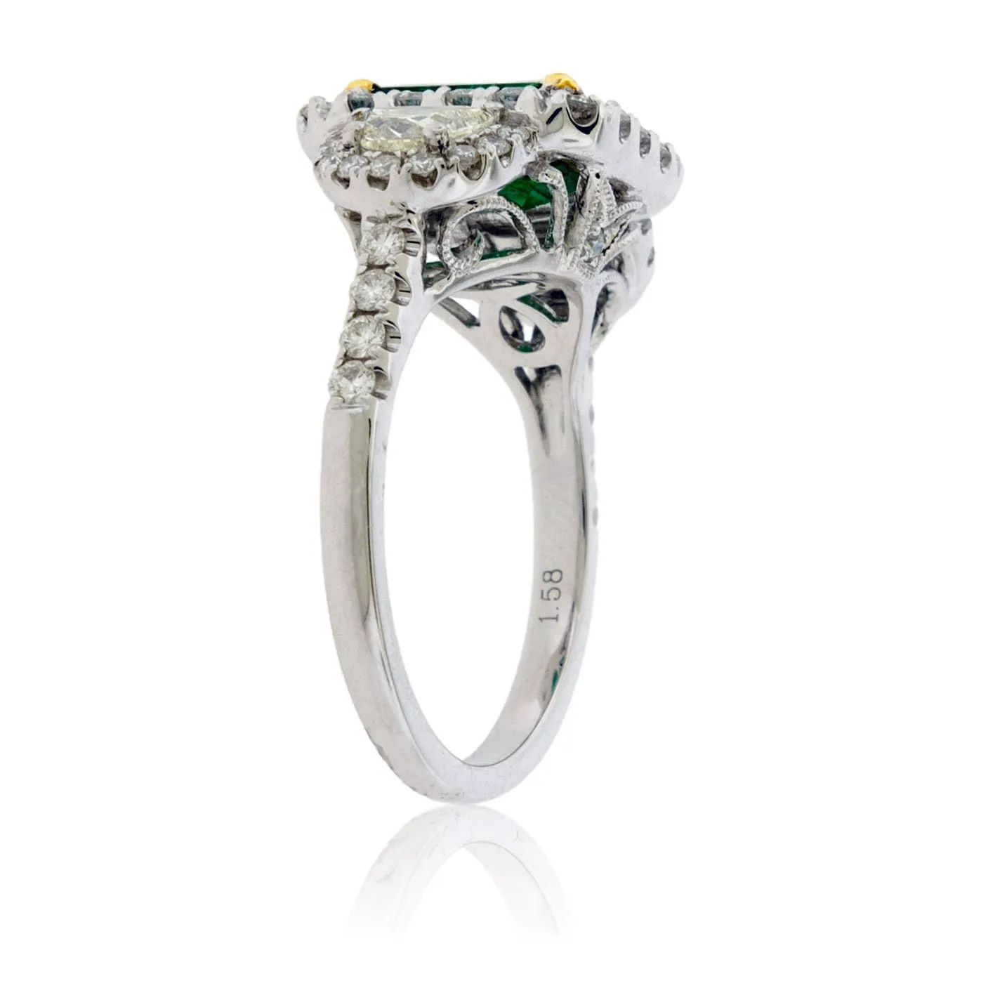 Emerald-Cut Emerald & Diamond Halo Ring