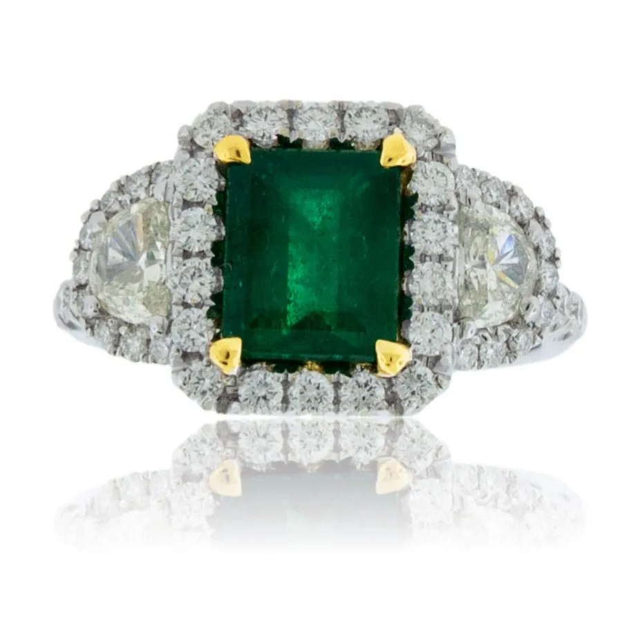 Emerald-Cut Emerald & Diamond Halo Ring