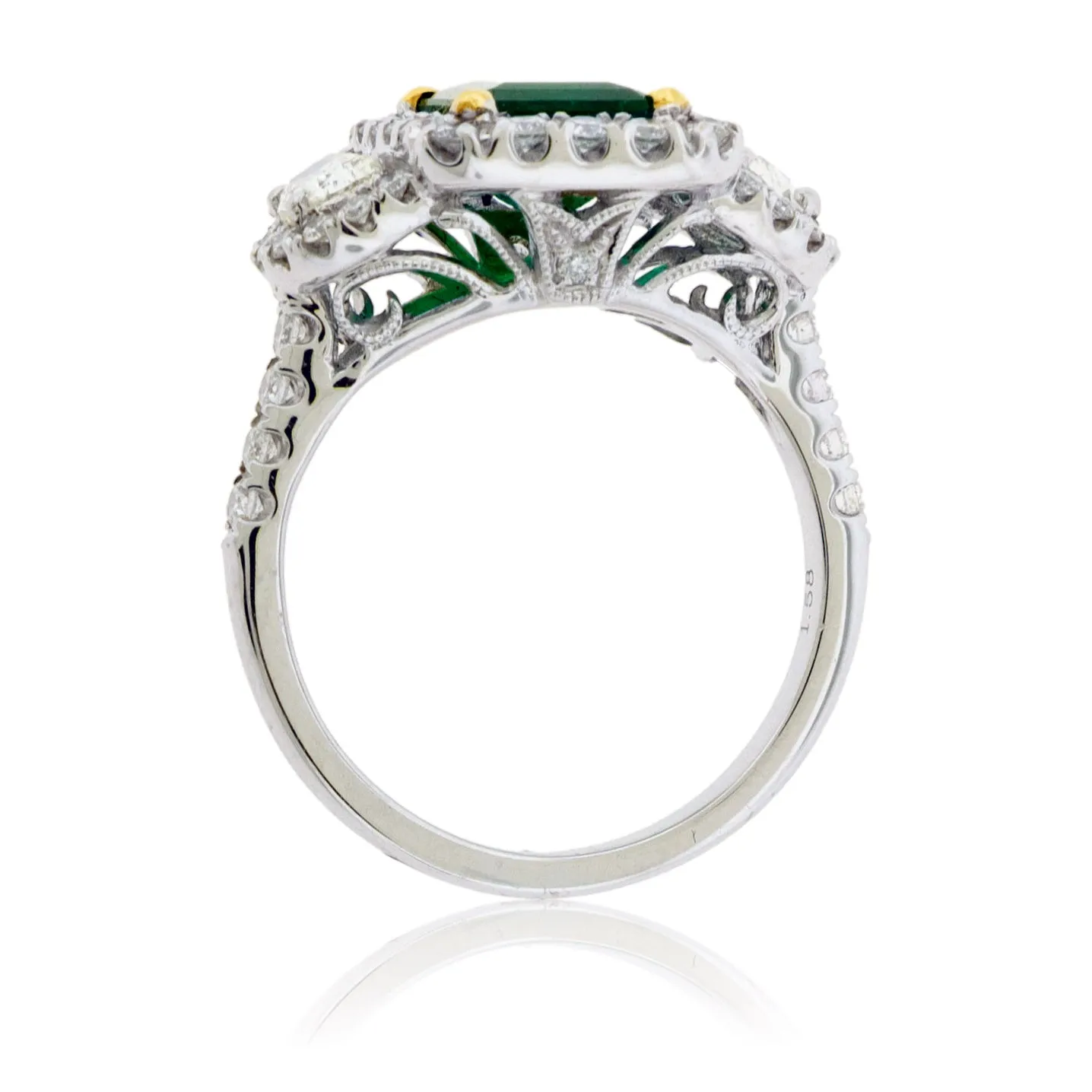 Emerald-Cut Emerald & Diamond Halo Ring