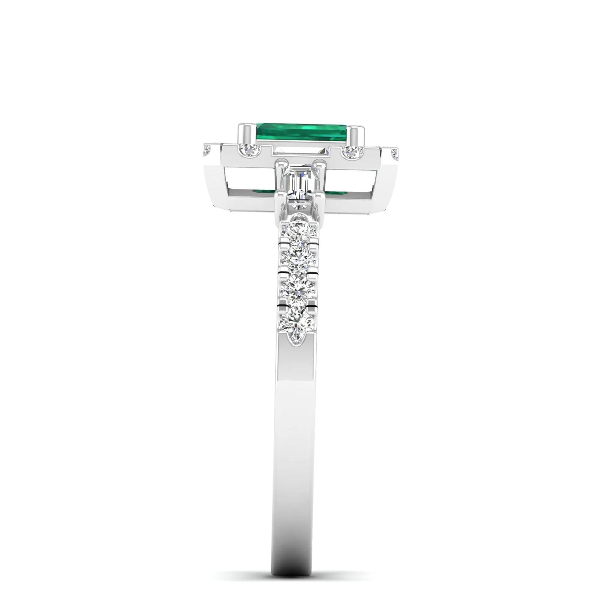 Emerald Cut Emerald with Round and Baguette Diamond Ring