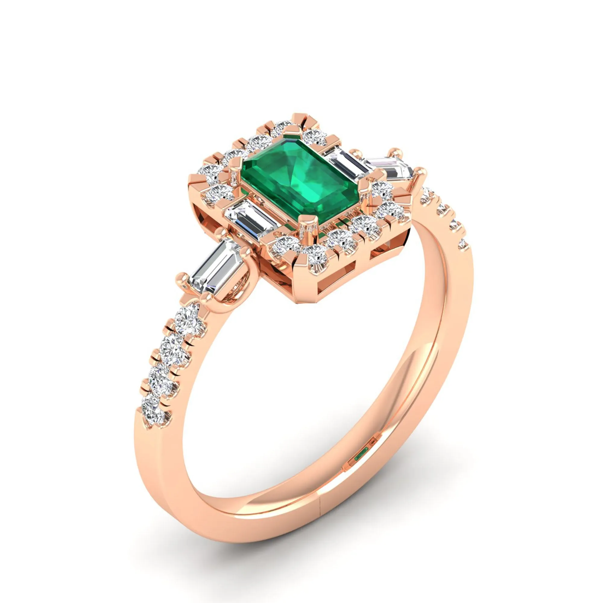 Emerald Cut Emerald with Round and Baguette Diamond Ring