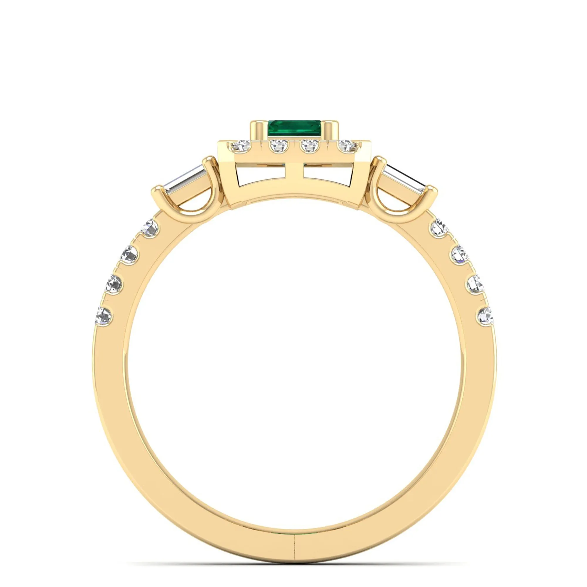 Emerald Cut Emerald with Round and Baguette Diamond Ring