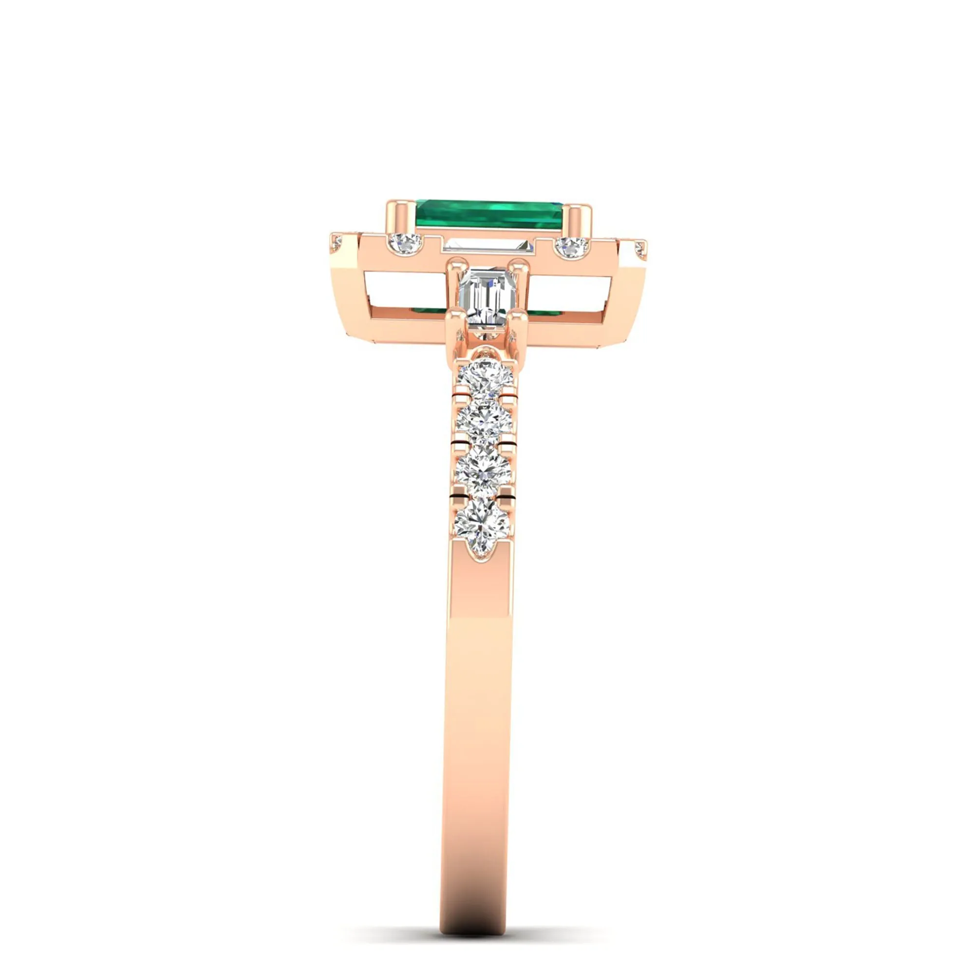 Emerald Cut Emerald with Round and Baguette Diamond Ring