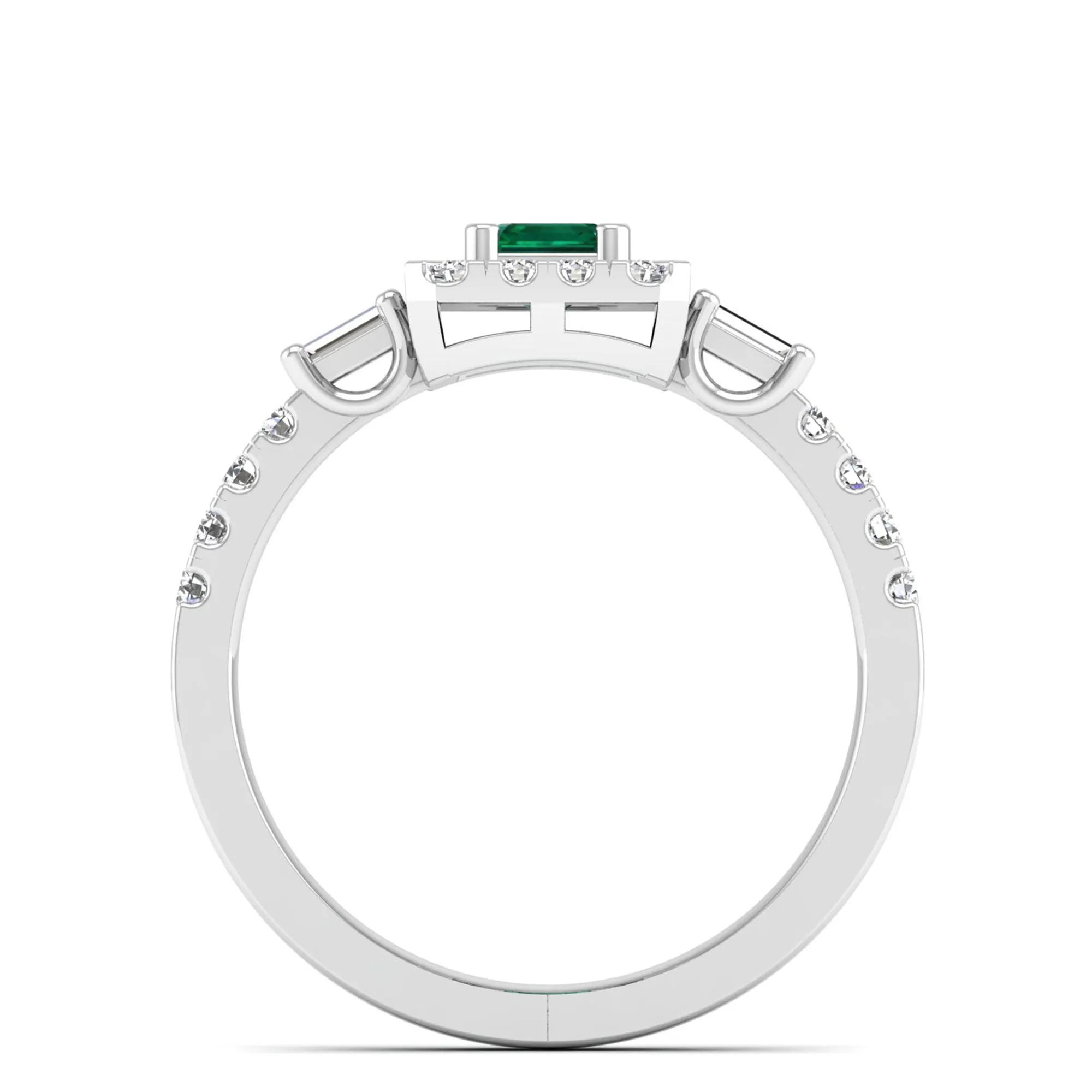 Emerald Cut Emerald with Round and Baguette Diamond Ring