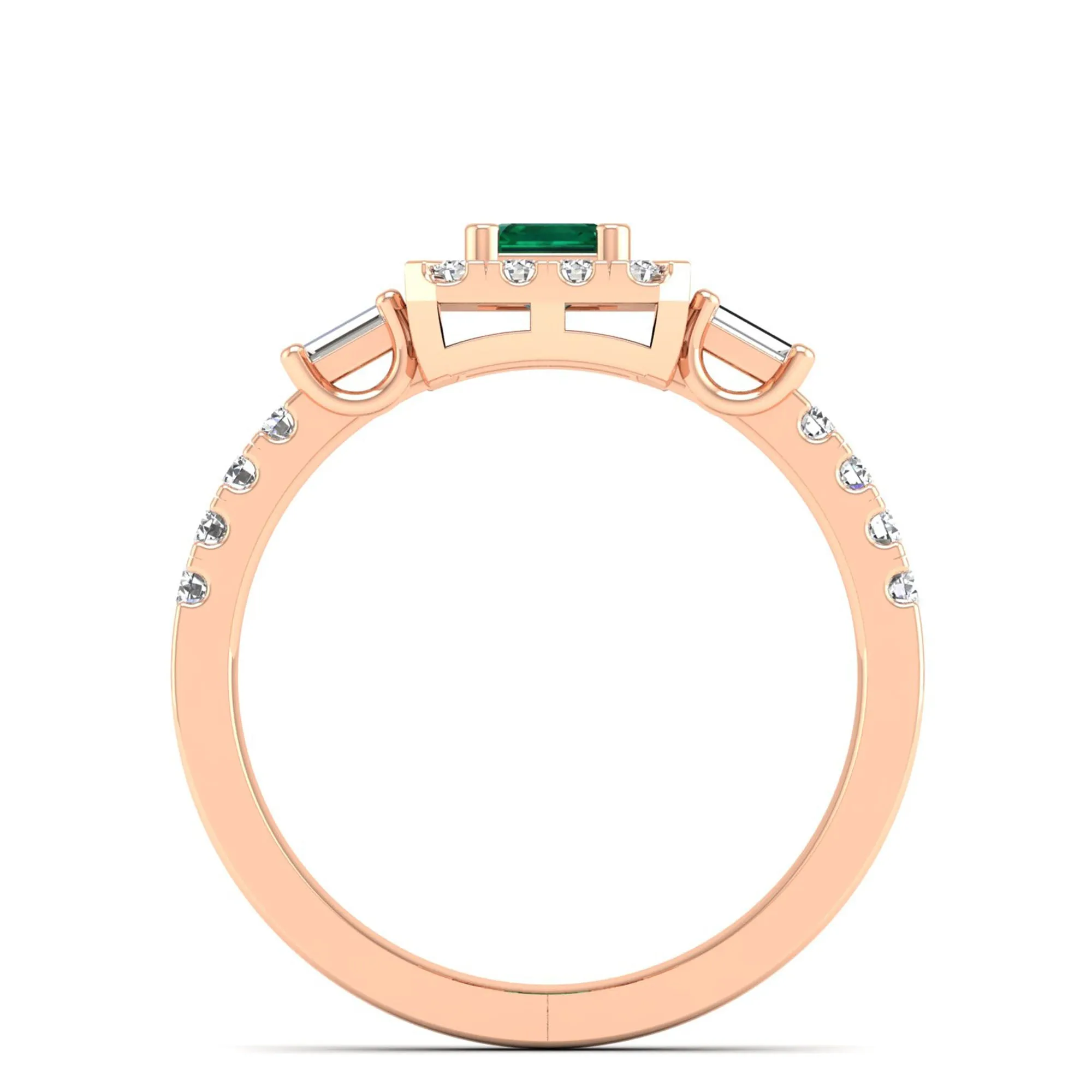 Emerald Cut Emerald with Round and Baguette Diamond Ring