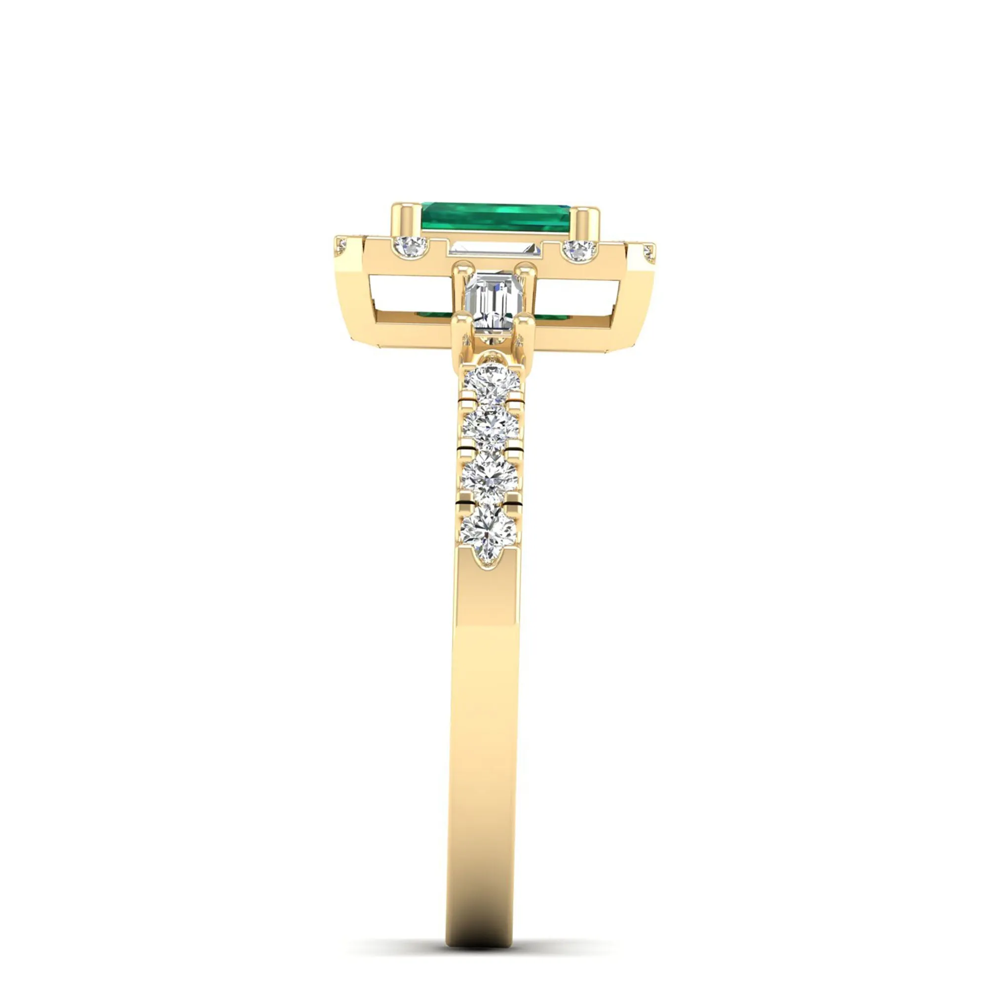 Emerald Cut Emerald with Round and Baguette Diamond Ring