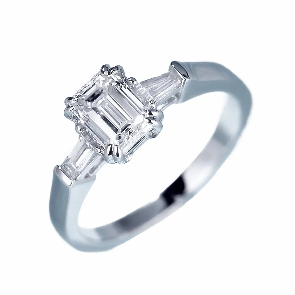 Emerald Cut GIA Diamond Three Stone Engagement Ring